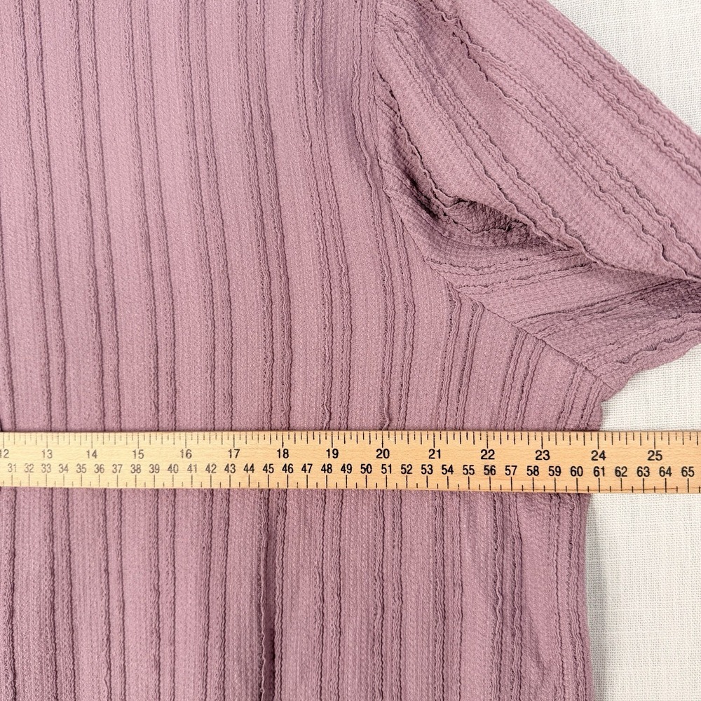 Cable & Gauge Women's Textured Puff Sleeve Button Front Blouse Mauve Pink 2XL - Picture 11 of 16